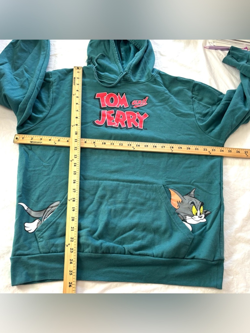 NWOT Tom & Jerry Green Pullover Hoodie Kangaroo Pocket SZ L - Picture 6 of 15